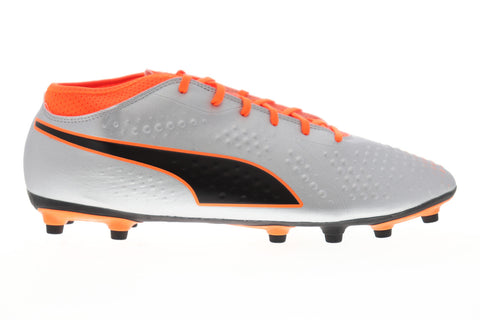 Puma One 4 FG 10474901 Mens Silver Gray Low Top Athletic Soccer Cleats Shoes