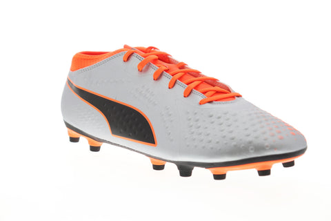 Puma One 4 FG 10474901 Mens Silver Gray Low Top Athletic Soccer Cleats Shoes