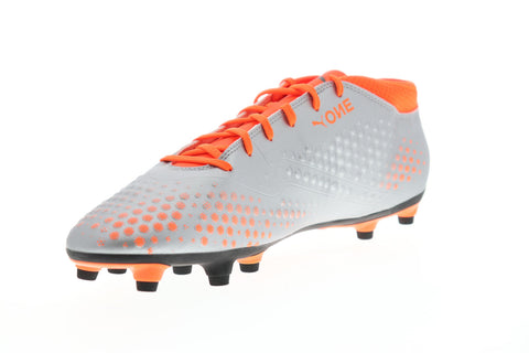 Puma One 4 FG 10474901 Mens Silver Gray Low Top Athletic Soccer Cleats Shoes