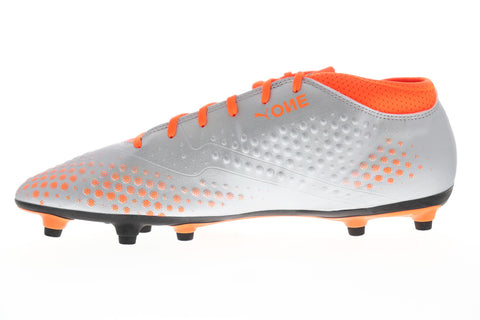 Puma One 4 FG 10474901 Mens Silver Gray Low Top Athletic Soccer Cleats Shoes