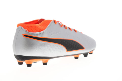 Puma One 4 FG 10474901 Mens Silver Gray Low Top Athletic Soccer Cleats Shoes
