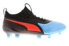 Puma One 19.1 Fg Ag Mens Black Blue Synthetic Athletic Soccer Cleats Shoes