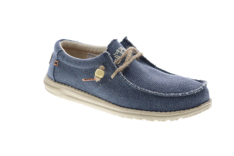 Hey Dude Wally Braided Mens Blue Canvas Casual Dress Lace Up Boat Shoes