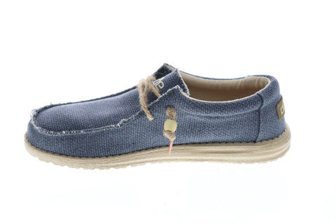 Hey Dude Wally Braided Mens Blue Canvas Casual Dress Lace Up Boat Shoes