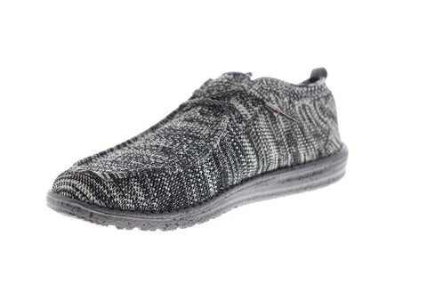 Hey Dude Wally Knit Mens Black Textile Casual Dress Lace Up Boat Shoes