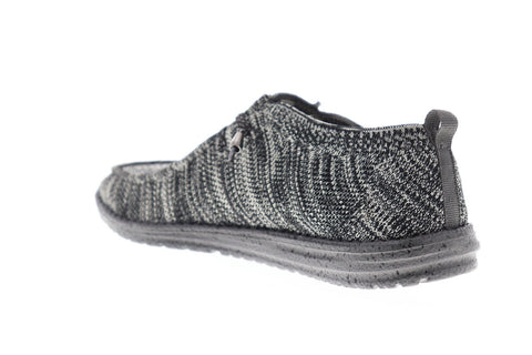 Hey Dude Wally Knit Mens Black Textile Casual Dress Lace Up Boat Shoes