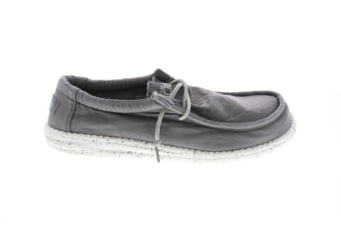 Hey Dude Wally Washed Mens Gray Textile Casual Dress Lace Up Boat Shoes