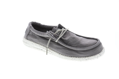 Hey Dude Wally Washed Mens Gray Textile Casual Dress Lace Up Boat Shoes