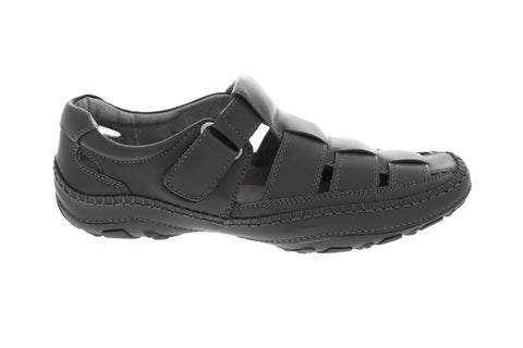 GBX Sentaur Mens Black Leather Flip Flops Slip On Sandals Shoes