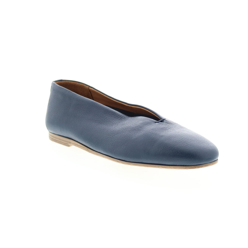 Miz Mooz Etta Womens Blue Leather Slip On Ballet Flats Shoes - Ruze Shoes