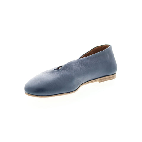 Miz Mooz Etta Womens Blue Leather Slip On Ballet Flats Shoes