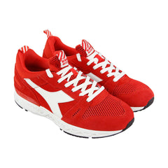 Diadora Titan Reborn Barra Mens Red Suede Athletic Lace Up Running Shoes