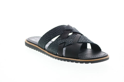 Sorel Ella Slide 1848741010 Womens Black Leather Slip On Slides Sandals Shoes