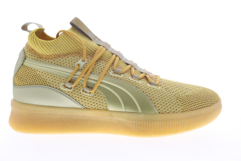 Puma Clyde Court Title Run Mens Gold Yellow Mid Top Athletic Basketball Shoes