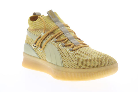 Puma Clyde Court Title Run Mens Gold Yellow Mid Top Athletic Basketball Shoes