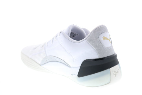 Puma Clyde Hardwood 19366301 Mens White Leather Lace Up Athletic Basketball Shoes