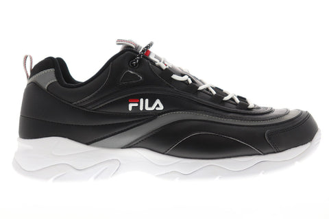 Fila Ray Mens Black Leather Low Top Lace Up Sneakers Shoes