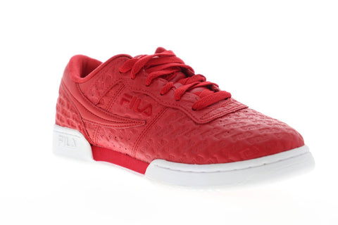 Fila Original Fitness Small Logos Mens Red Leather Low Top Sneakers Shoes