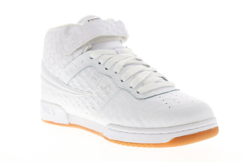 Fila F-13 Small Logos Mens White Leather High Top Lace Up Sneakers Shoes