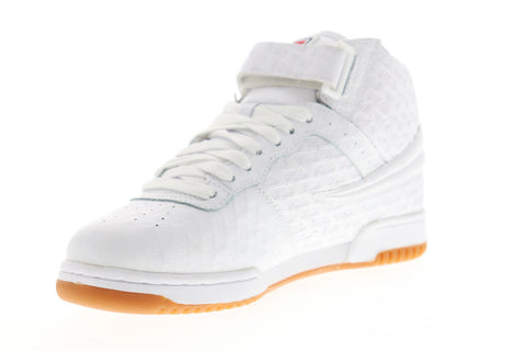 Fila F-13 Small Logos Mens White Leather High Top Lace Up Sneakers Shoes