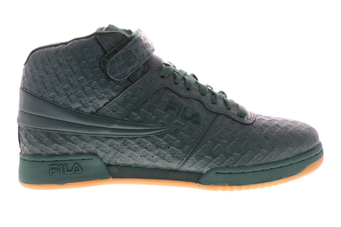 Fila F-13 Small Logos Mens Green Leather High Top Lace Up Sneakers Shoes