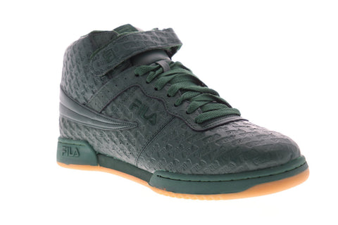 Fila F-13 Small Logos Mens Green Leather High Top Lace Up Sneakers Shoes