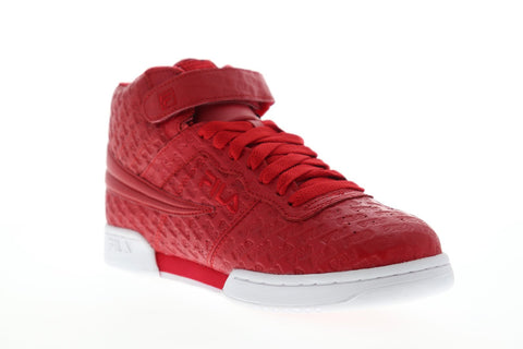 Fila F-13 Small Logos Mens Red Leather High Top Lace Up Sneakers Shoes