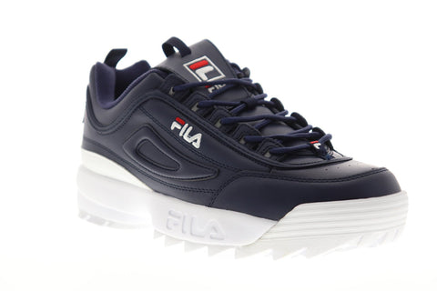 Fila Disruptor II Premium Mens Blue Leather Low Top Sneakers Shoes