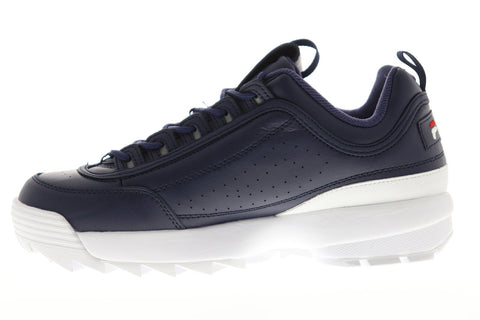 Fila Disruptor II Premium Mens Blue Leather Low Top Sneakers Shoes