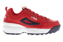 Fila Disruptor II Premium Mens Red Leather Low Top Lace Up Sneakers Shoes