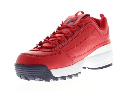 Fila Disruptor II Premium Mens Red Leather Low Top Lace Up Sneakers Shoes