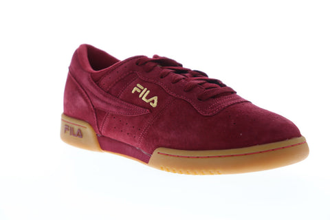 Fila Original Fitness Premium Mens Red Suede Low Top Lace Up Sneakers Shoes