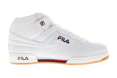 Fila F-13 Perf Mens White Leather Low Top Lace Up Sneakers Shoes