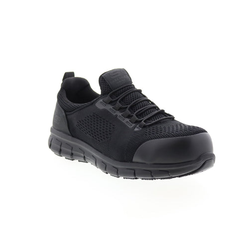 Skechers Synergy Omat Alloy Toe 200013 Mens Black Canvas Athletic Work Shoes