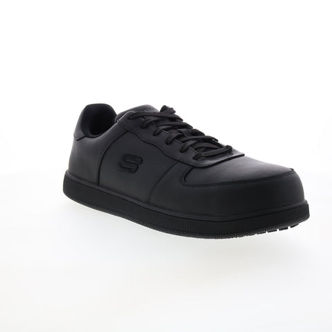 Skechers Vibsie-Kennit 200165 Mens Black Leather Lace Up Athletic Work Shoes