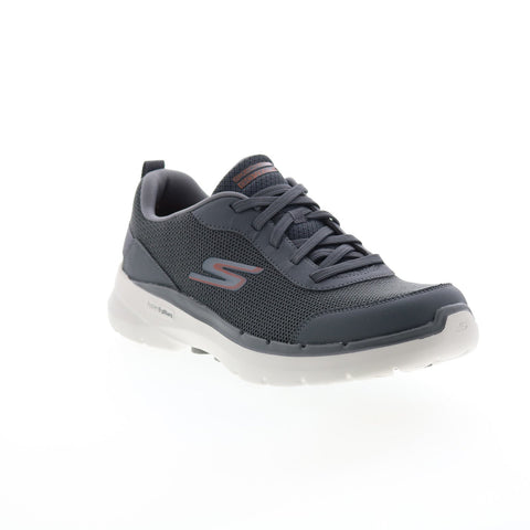 Skechers Go Walk 6 Bold Kn 216204 Mens Gray Leather Lifestyle Sneakers Shoes