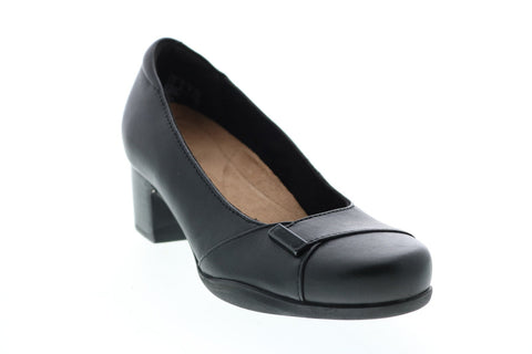 Clarks Rosalyn Belle 26111581 Womens Black Wide Leather Pumps Heels Shoes