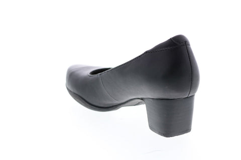 Clarks Rosalyn Belle 26111581 Womens Black Wide Leather Pumps Heels Shoes