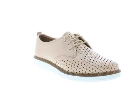 Clarks Glick Resseta 26115325 Womens Beige Leather Lace Up Oxford Flats Shoes