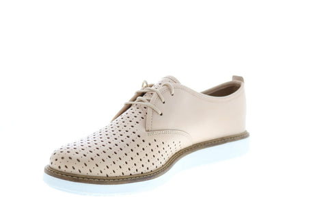 Clarks Glick Resseta 26115325 Womens Beige Leather Lace Up Oxford Flats Shoes