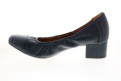 Clarks Cala Dor 26115587 Womens Blue Wide Leather Slip On Pumps Heels Shoes