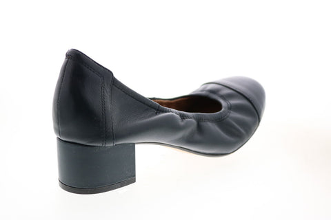Clarks Cala Dor 26115587 Womens Blue Wide Leather Slip On Pumps Heels Shoes