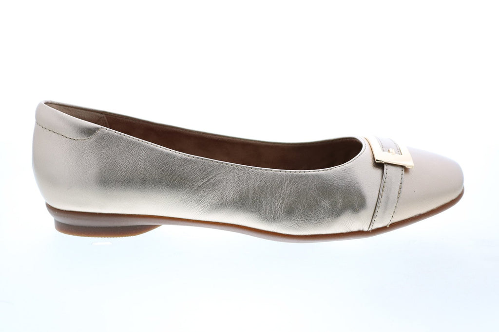 Clarks Candra Glare 26117754 Womens Gold Extra Wide Ballet Flats Shoes ...
