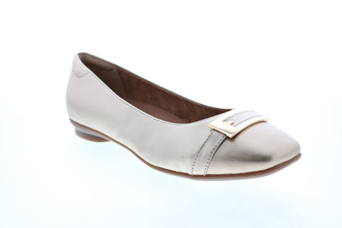 Clarks Candra Glare 26117754 Womens Gold Leather Slip On Ballet Flats Shoes