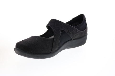 Clarks Sillian Bella 26121457 Womens Black Suede Mary Jane Flats Shoes