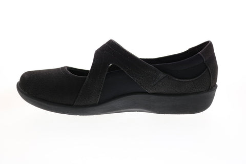 Clarks Sillian Bella 26121457 Womens Black Suede Mary Jane Flats Shoes