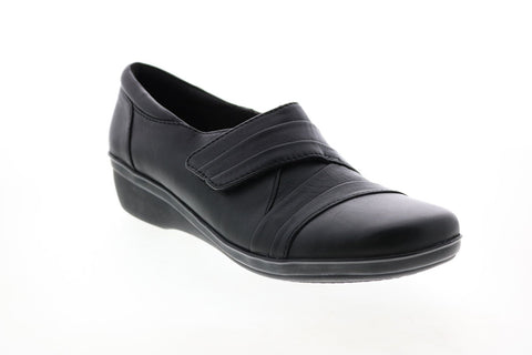 Clarks Everlay Tara Leather 26122183 Womens Black Strap Loafer Flats Shoes