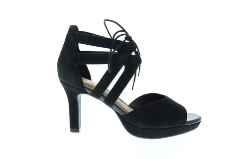 Clarks Mayra Ellie 26124432 Womens Black Leather Strap Pumps Heels Shoes