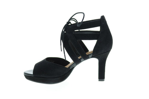 Clarks Mayra Ellie 26124432 Womens Black Leather Strap Pumps Heels Shoes