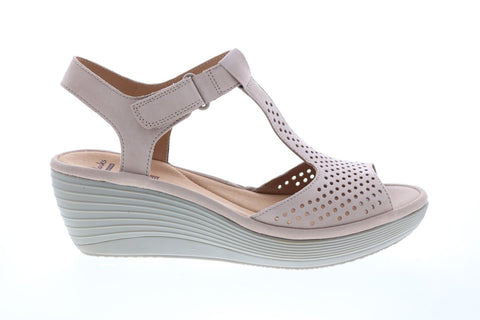 Clarks Reedly Waylin 26124838 Womens Brown Leather Strap Wedges Heels Shoes